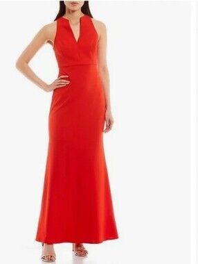 Belle Badgley Mischka Ashley Split V-Neck Sleeveless Stretch Crepe Mermaid Gown
